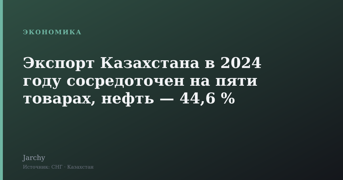 Экспорт Казахстана в 2024 году сосредоточен на пяти товарах, нефть — 44,6 %