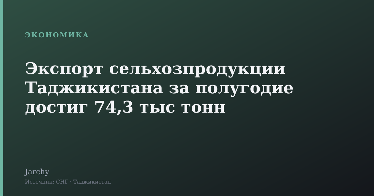 Экспорт сельхозпродукции Таджикистана за полугодие достиг 74,3 тыс тонн