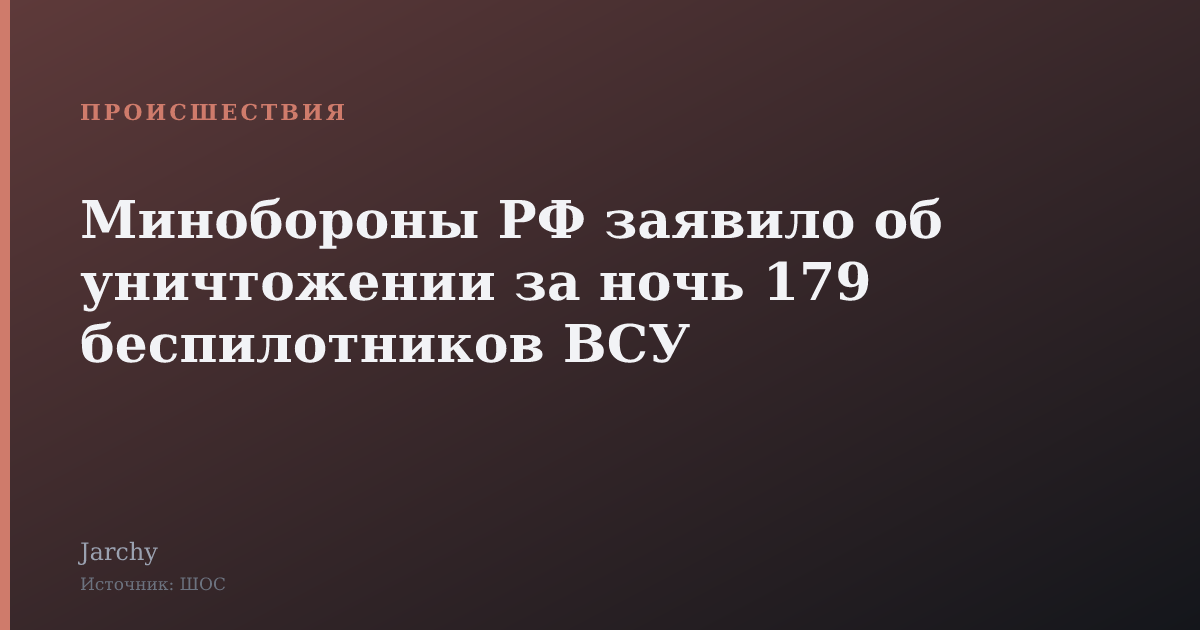 Минобороны РФ заявило об уничтожении за ночь 179 беспилотников ВСУ