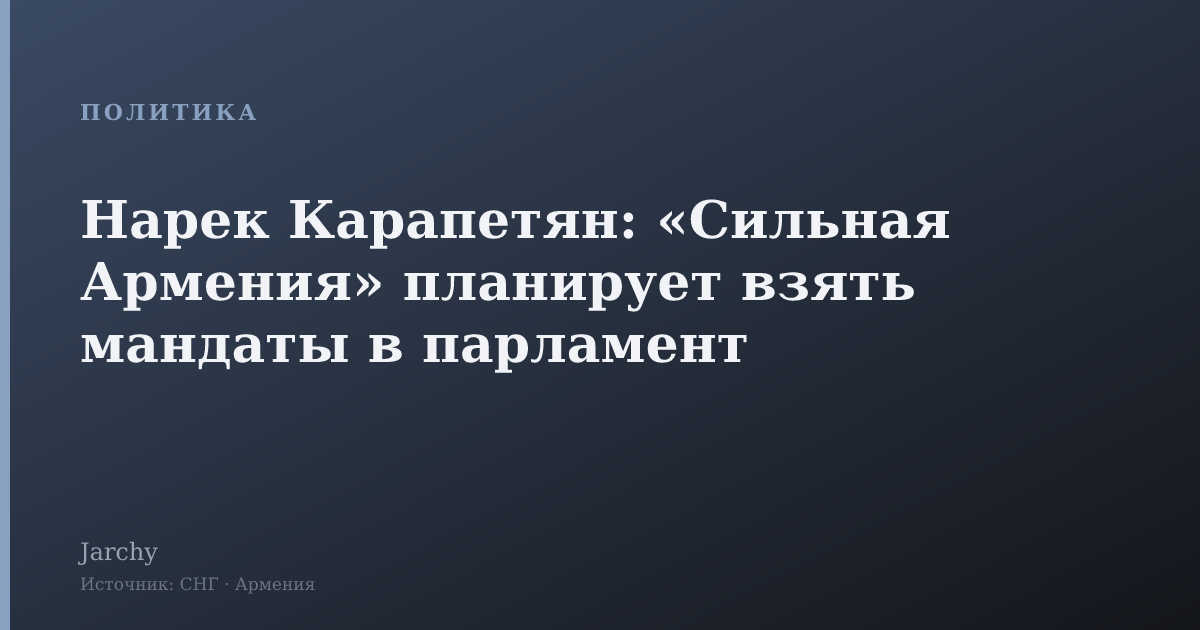 Нарек Карапетян: «Сильная Армения» планирует взять мандаты в парламент