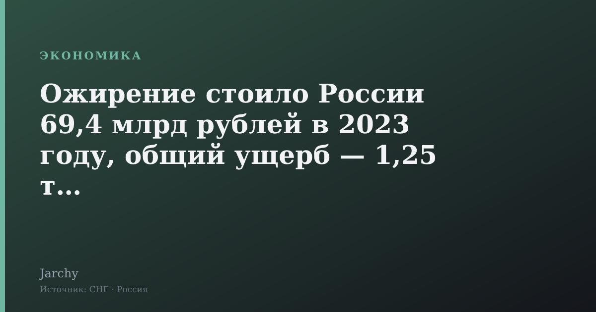 Ожирение стоило России 69,4 млрд рублей в 2023 году, общий ущерб — 1,25 трлн