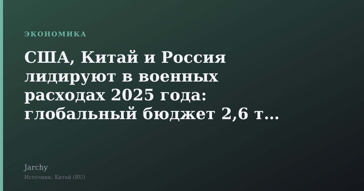 США, Китай и Россия лидируют в военных расходах 2025 года: глобальный бюджет 2,6 трлн долларов