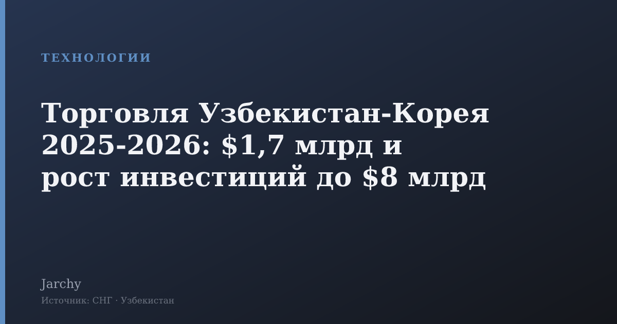 Торговля Узбекистан‑Корея 2025‑2026: $1,7 млрд и рост инвестиций до $8 млрд